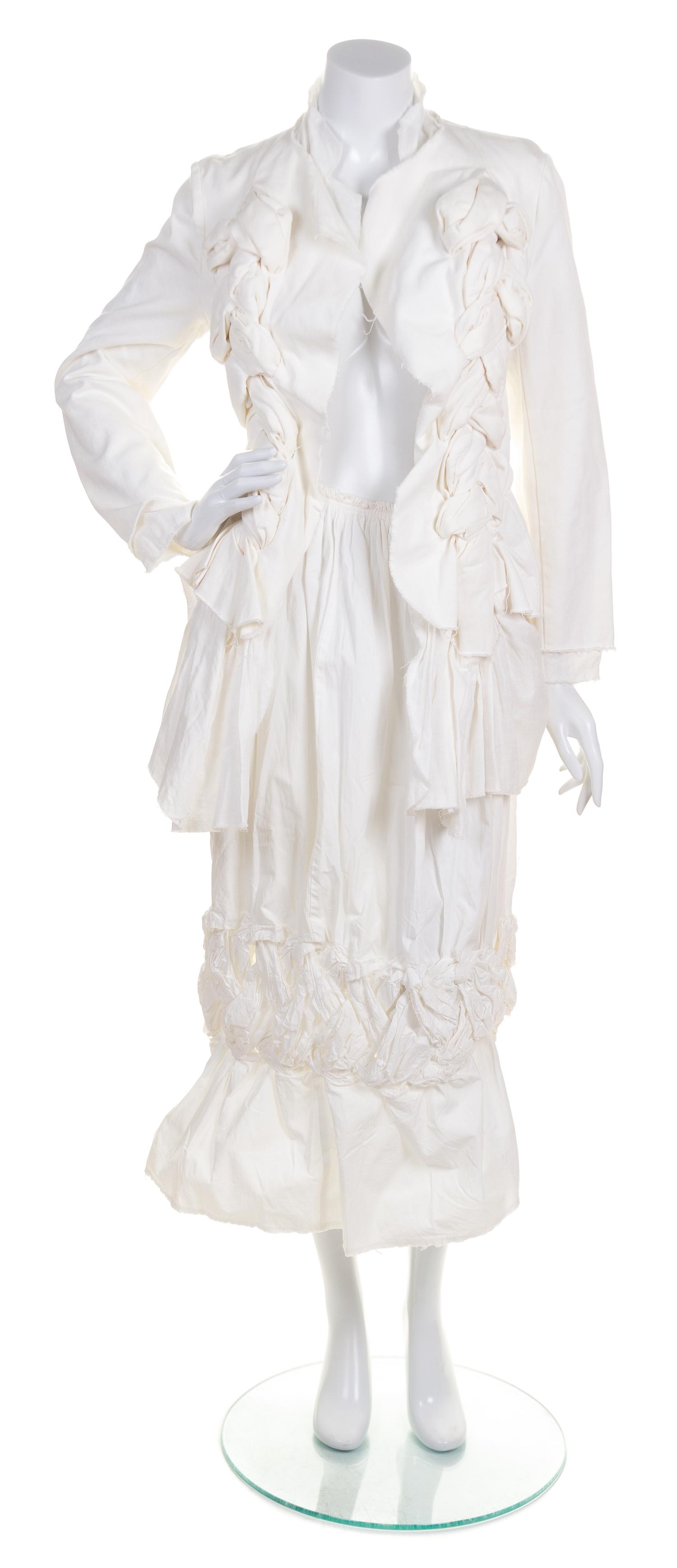A Comme des Garcons White Cotton Skirt Ensemble, Size M.
