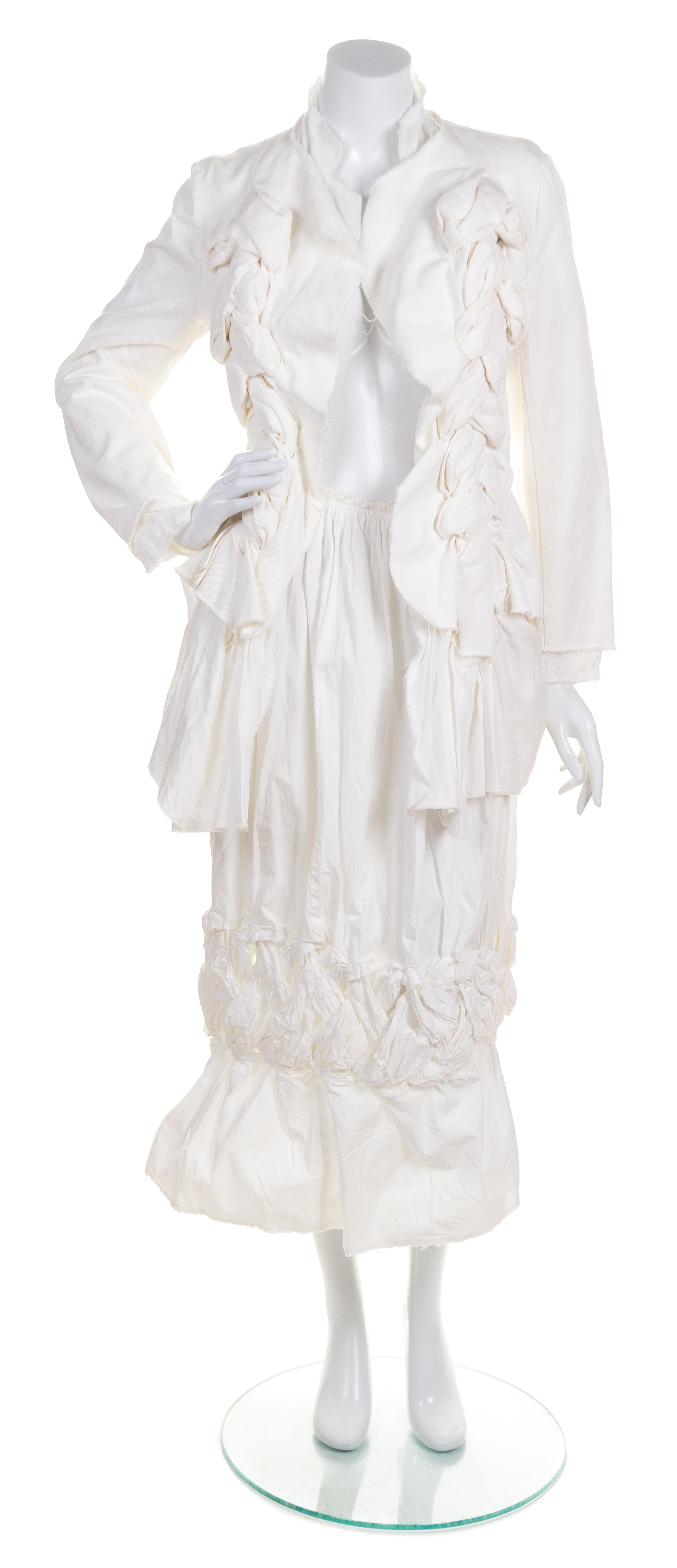 A Comme des Garcons White Cotton Skirt Ensemble, Size M.