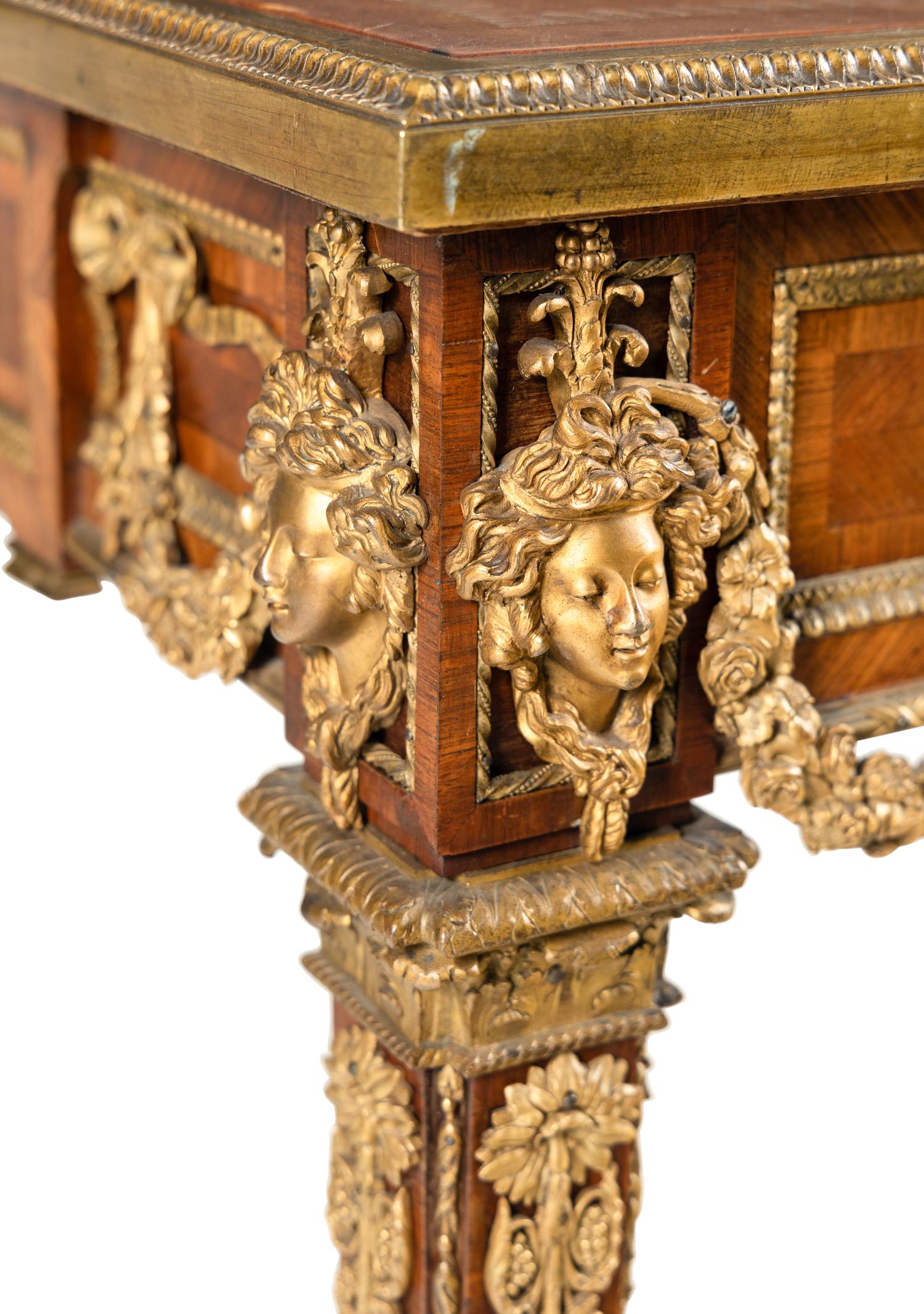A French Gilt Bronze and Jasperware Mounted Kingwood and Parquetry Writing Table