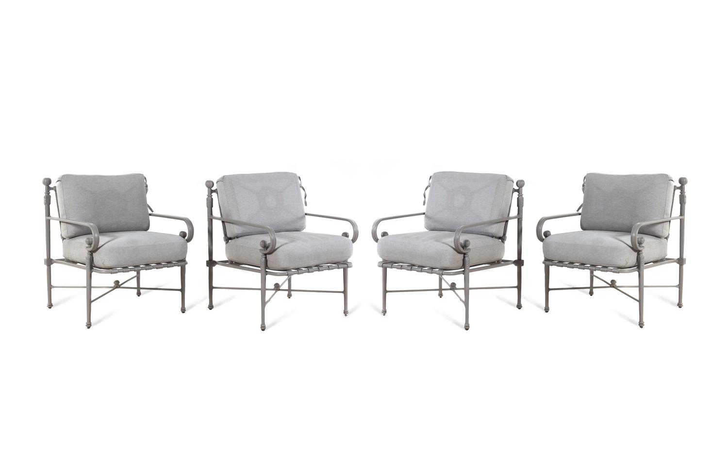 A Set of Four Custom Gray-Painted Patio Armchairs