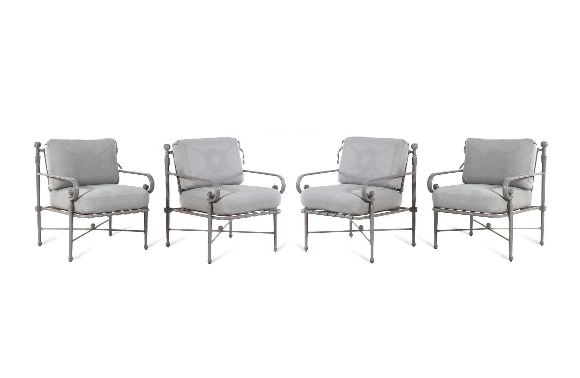 A Set of Four Custom Gray-Painted Patio Armchairs