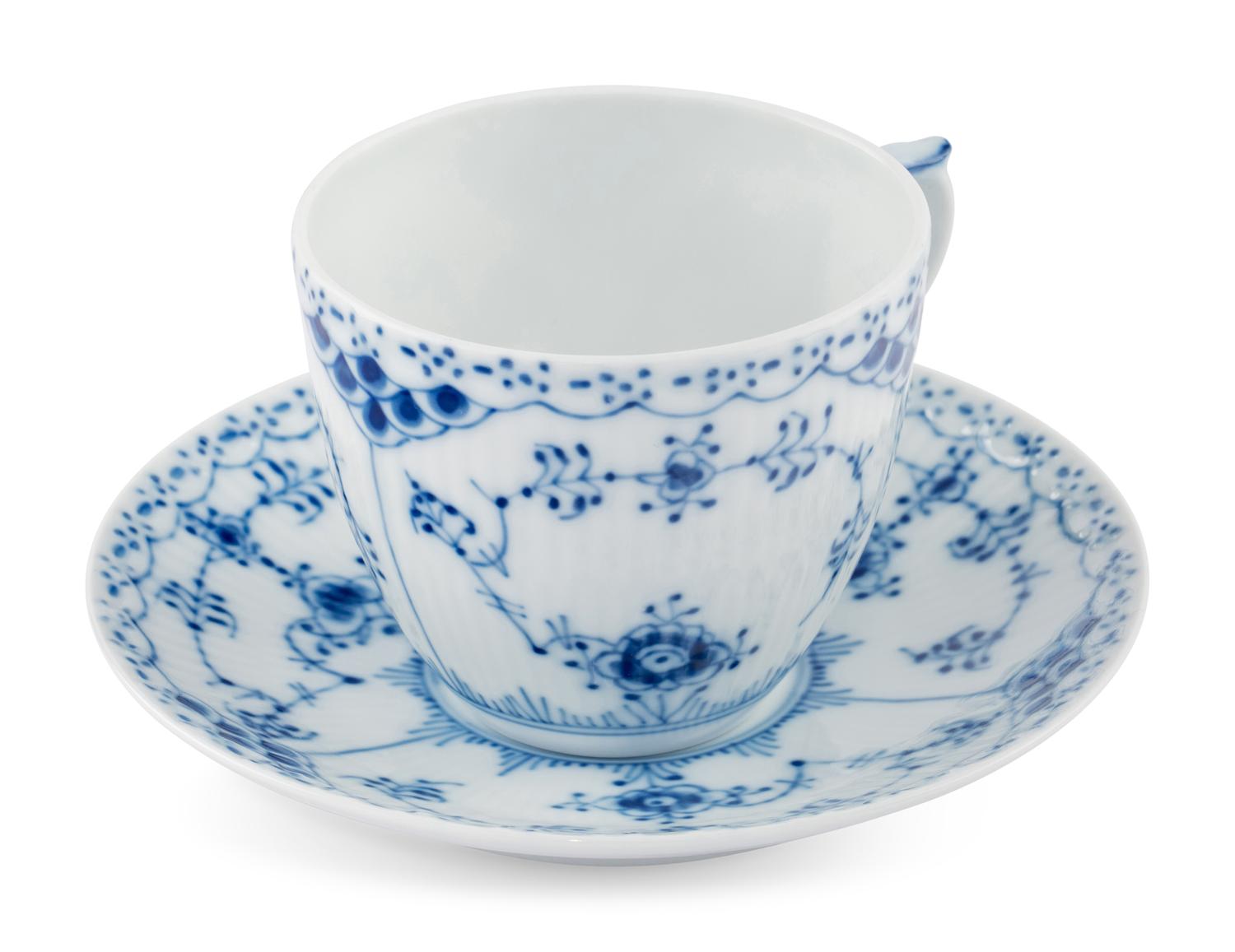 A Group of Royal Copenhagen Blue Fluted Teacups and Saucers
