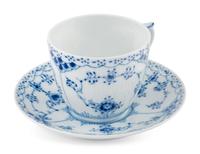 A Group of Royal Copenhagen Blue Fluted Teacups and Saucers