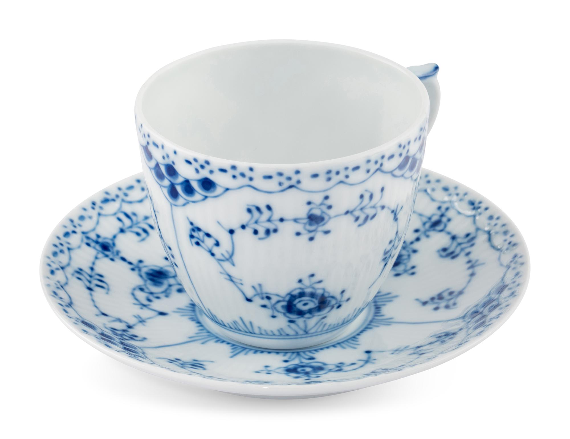 A Group of Royal Copenhagen Blue Fluted Teacups and Saucers