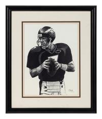 A Group of Nine Artworks of Various Football Players Formerly Displayed at Mike Ditka’s Restaurant
