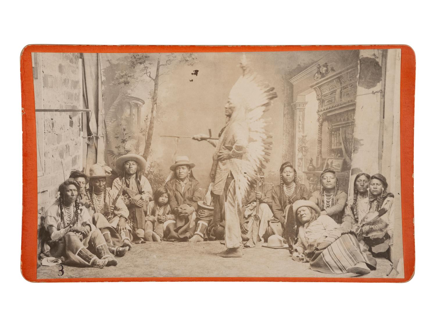 [NATIVE AMERICANS]. Cabinet photograph of Washakie and chiefs in council. Evanston, WY: Baker & Johnston, 1881-1882.