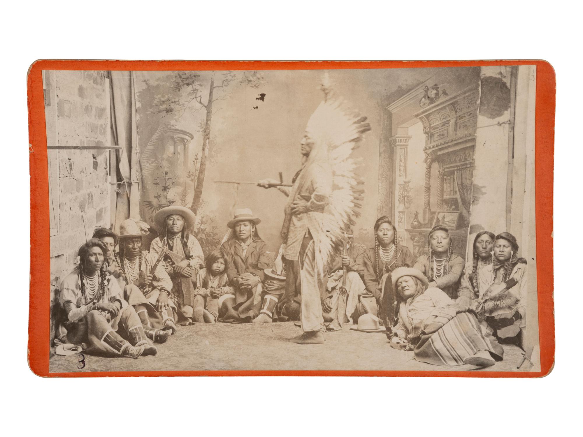 [NATIVE AMERICANS]. Cabinet photograph of Washakie and chiefs in council. Evanston, WY: Baker & Johnston, 1881-1882.