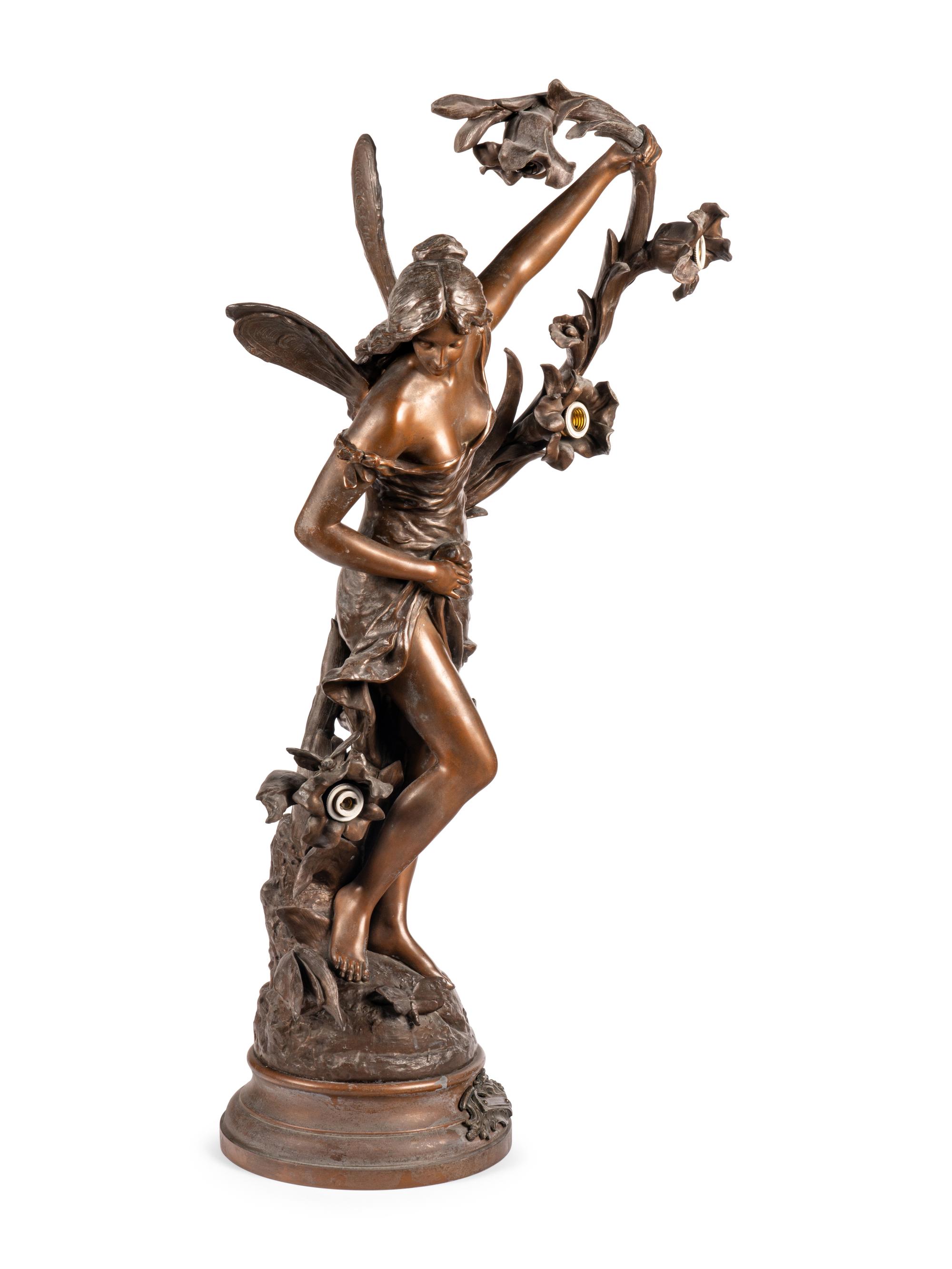 A French Cast Metal Three-Light Newel Post Lamp