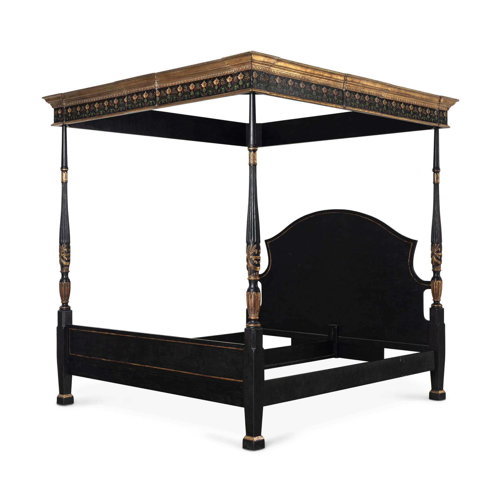 A George III Style Painted and Parcel Gilt Tester Bed