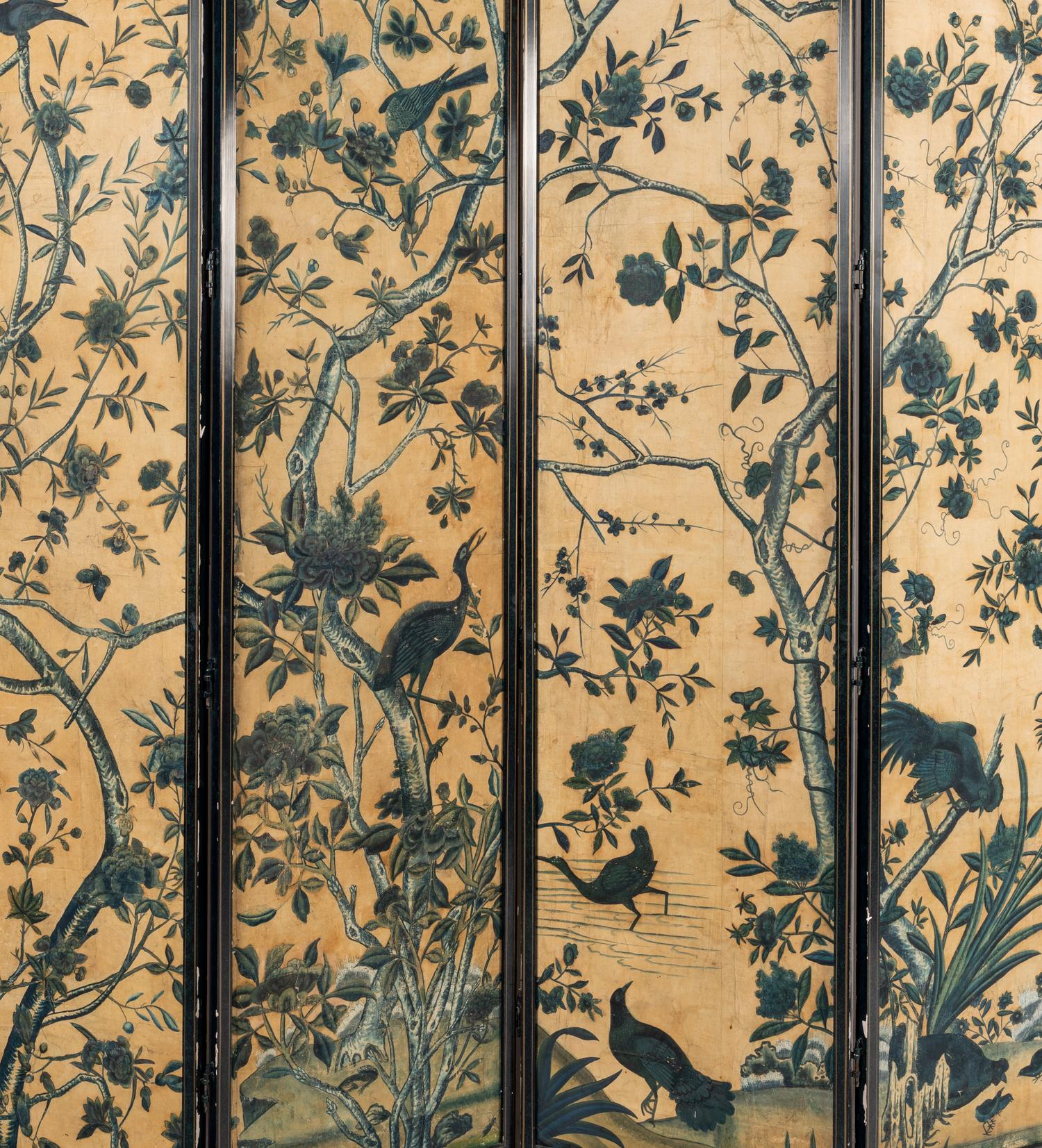 A Chinese Export Blue and White Wallpaper Four-Panel Screen