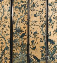 A Chinese Export Blue and White Wallpaper Four-Panel Screen