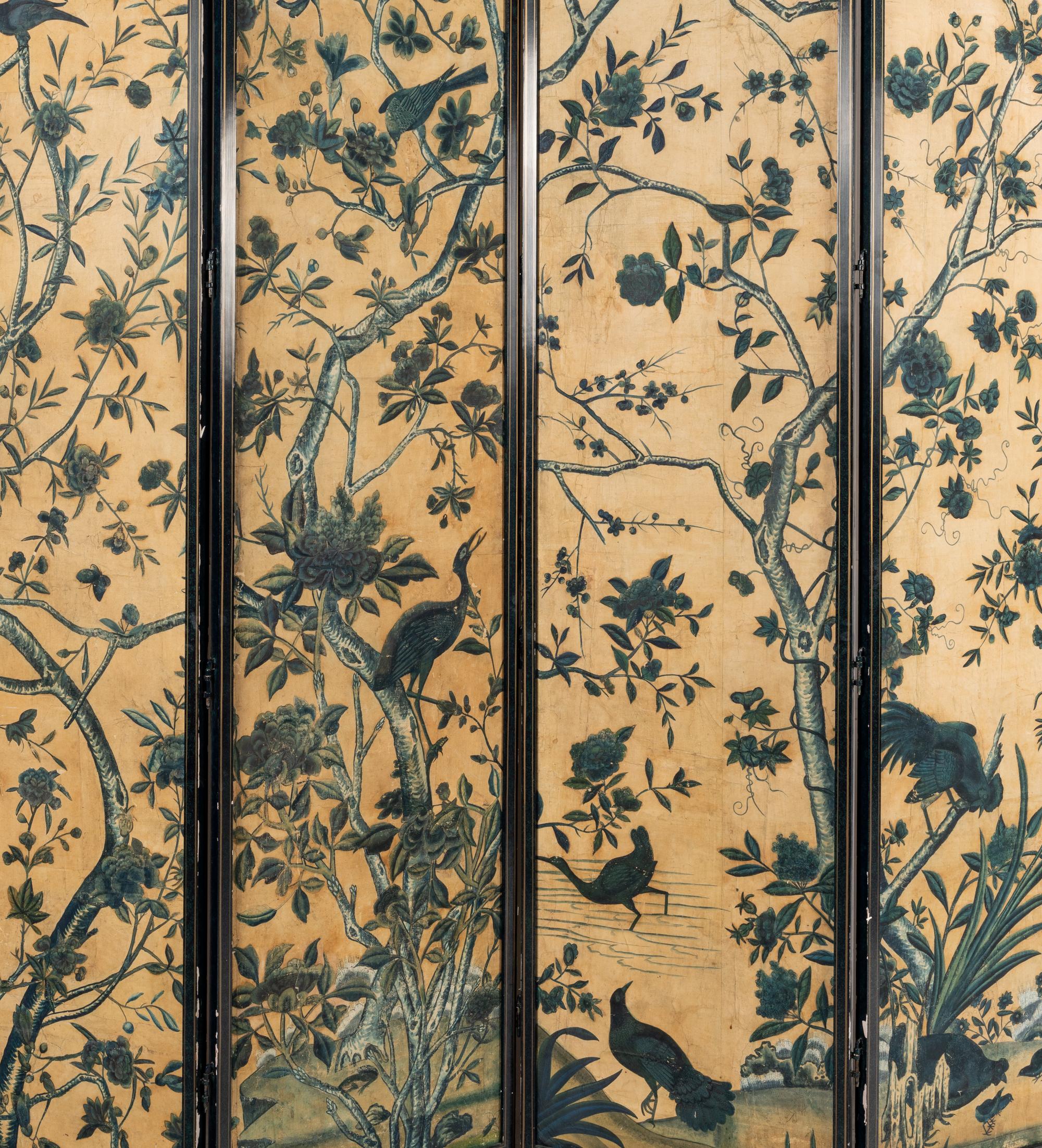 A Chinese Export Blue and White Wallpaper Four-Panel Screen