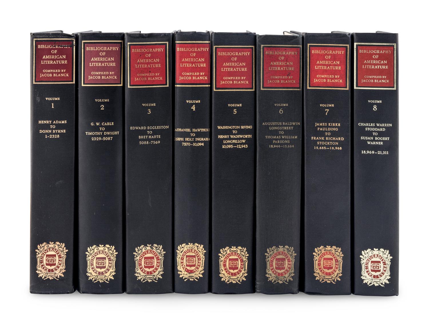 [AMERICAN LITERATURE -- REFERENCE]. BLANCK, Jacob (1906-1974) (Editor) Bibliography of American Literature . New Haven: Yale University Press, 1955.