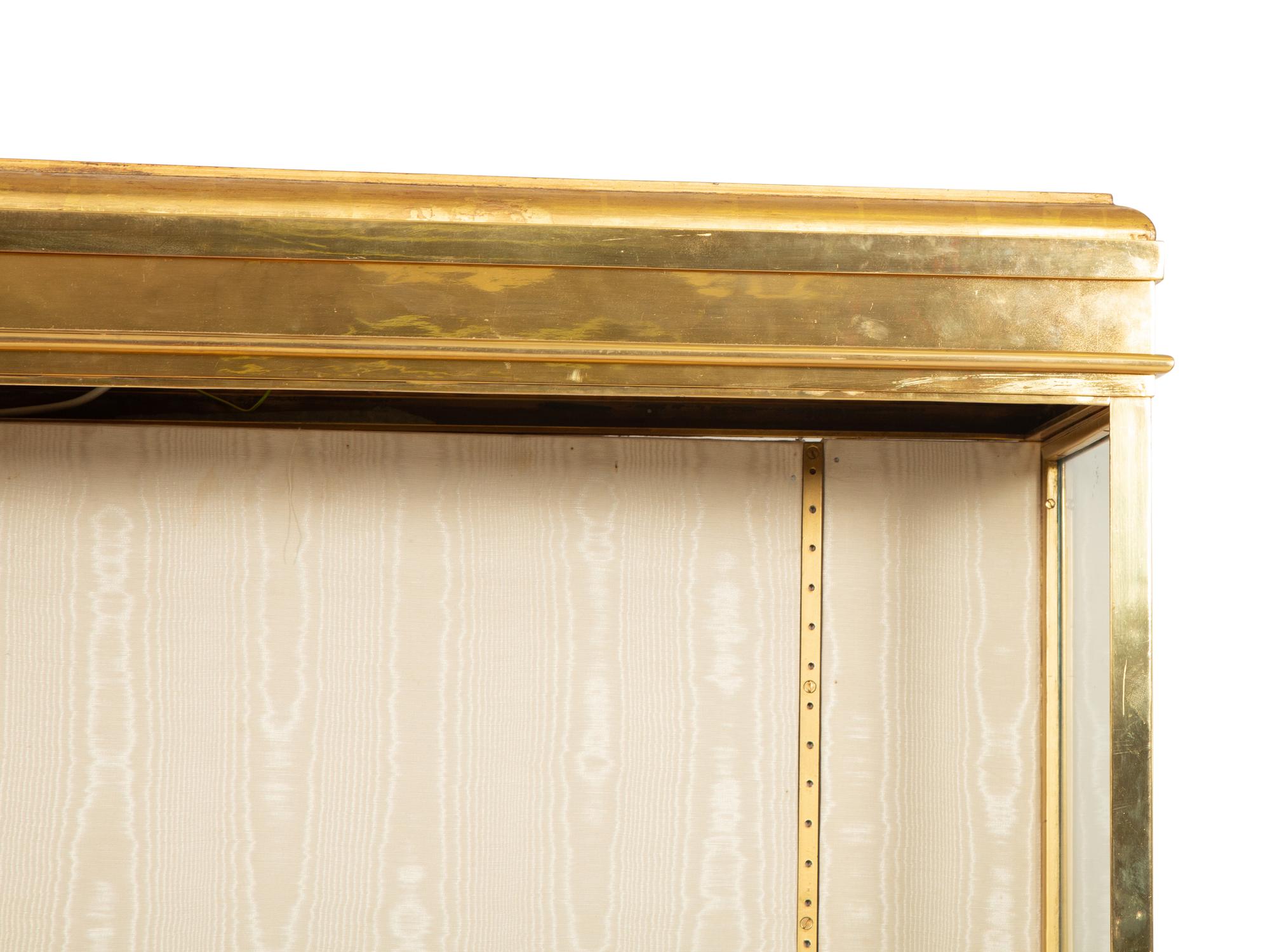 An English Brass Vitrine Cabinet on a Giltwood Base