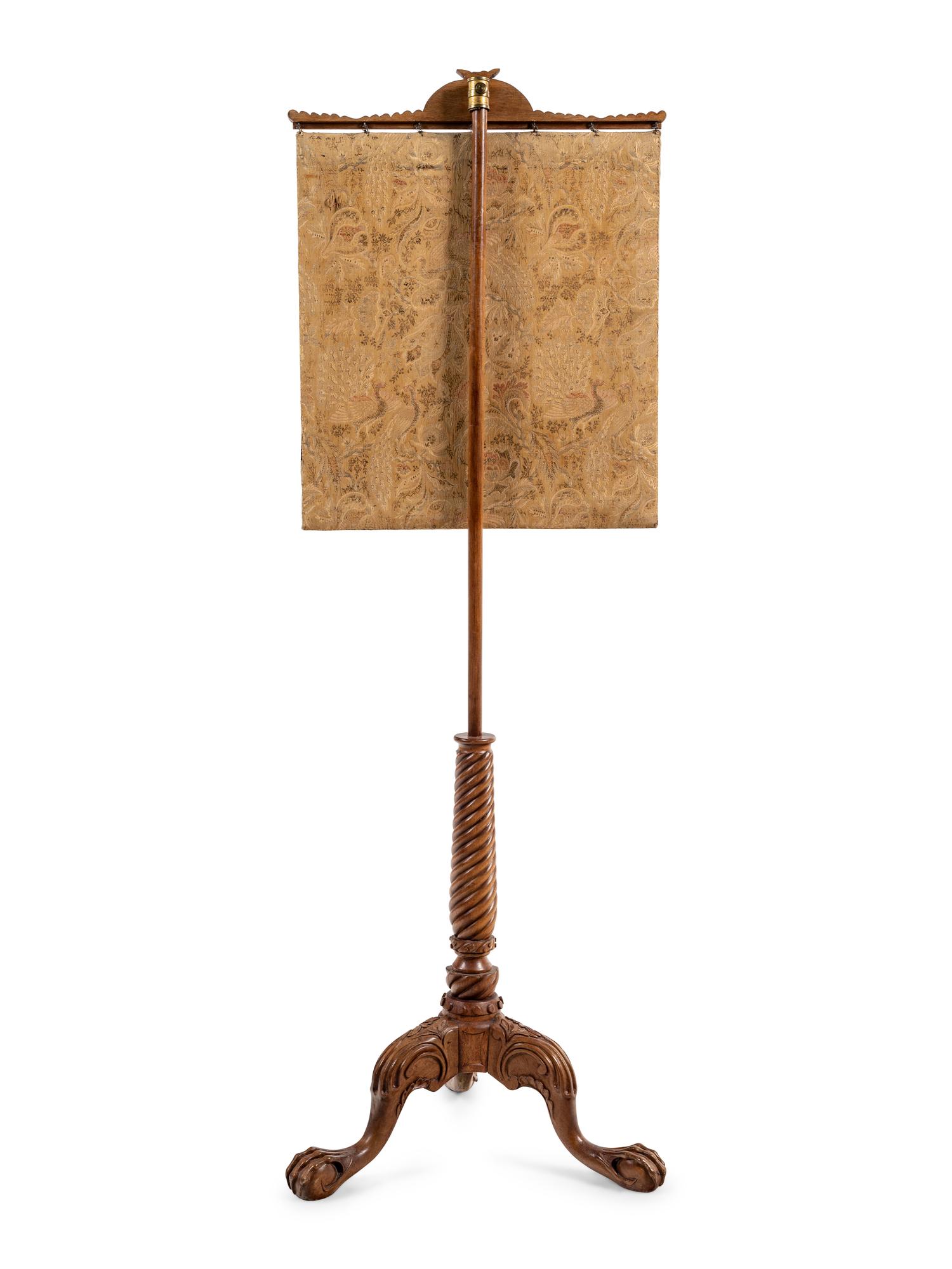 A George II Style Pole Screen with a Needlepoint Panel