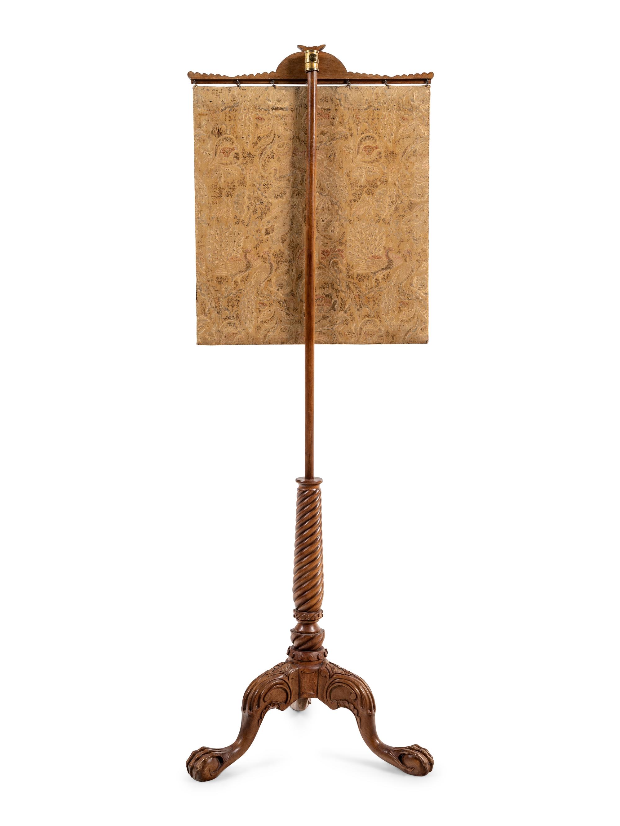 A George II Style Pole Screen with a Needlepoint Panel