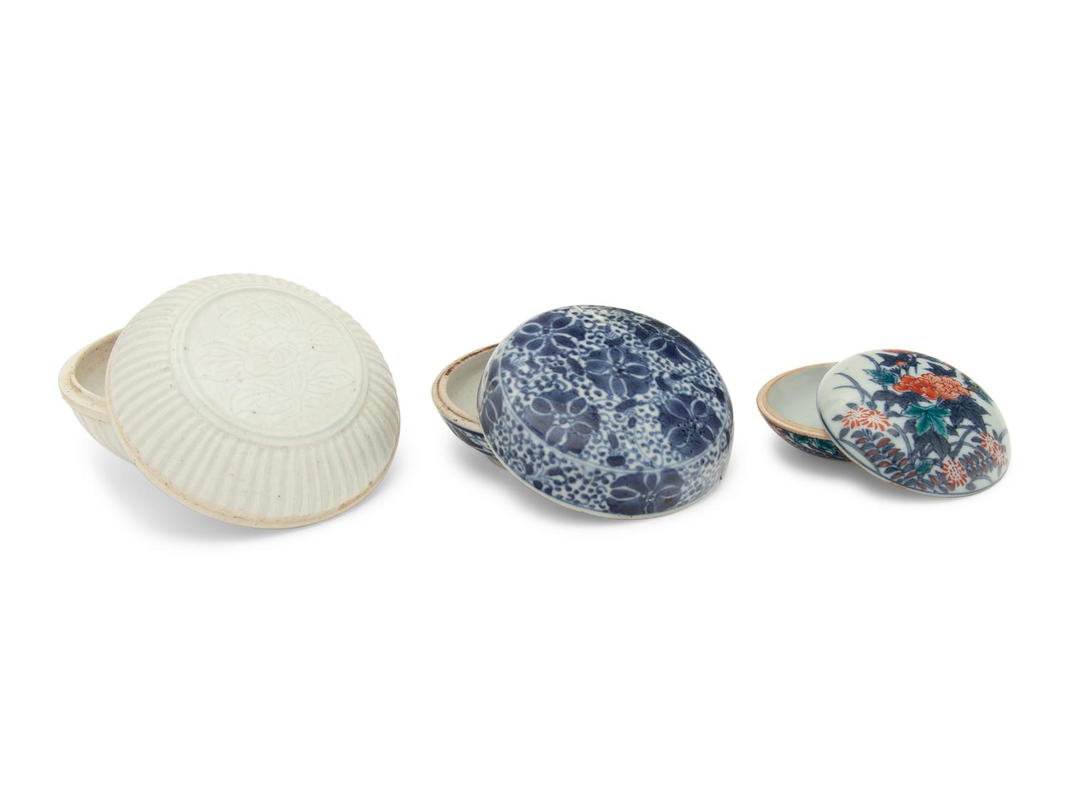 Three Chinese Porcelain Circular Covered Boxes