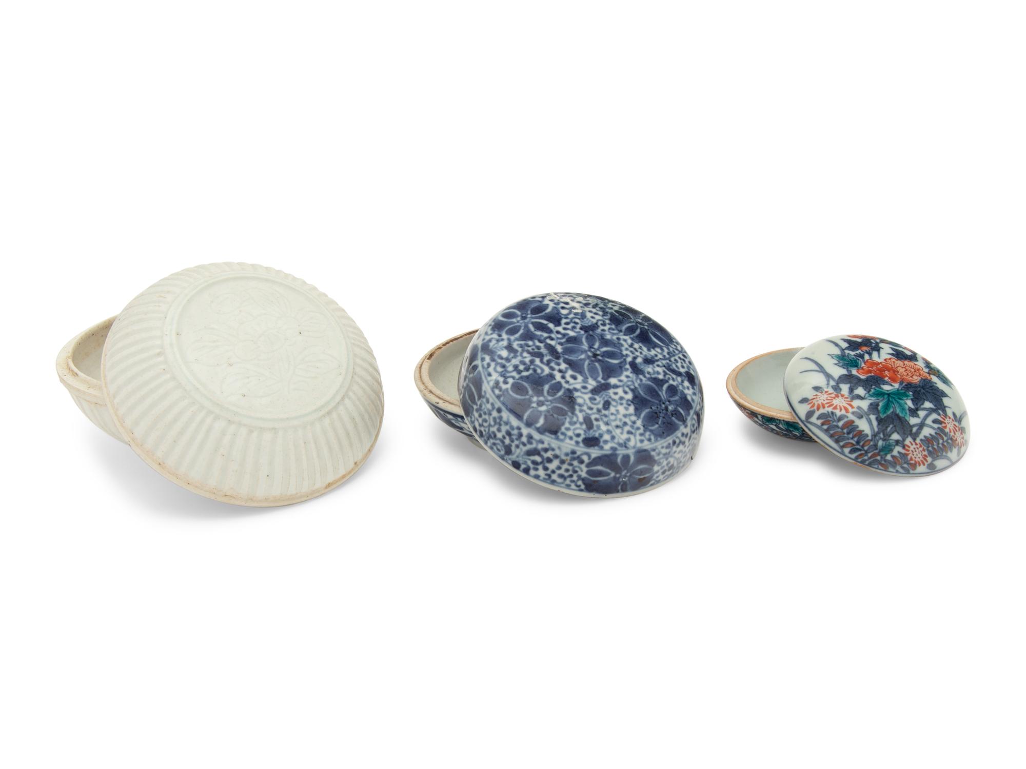 Three Chinese Porcelain Circular Covered Boxes