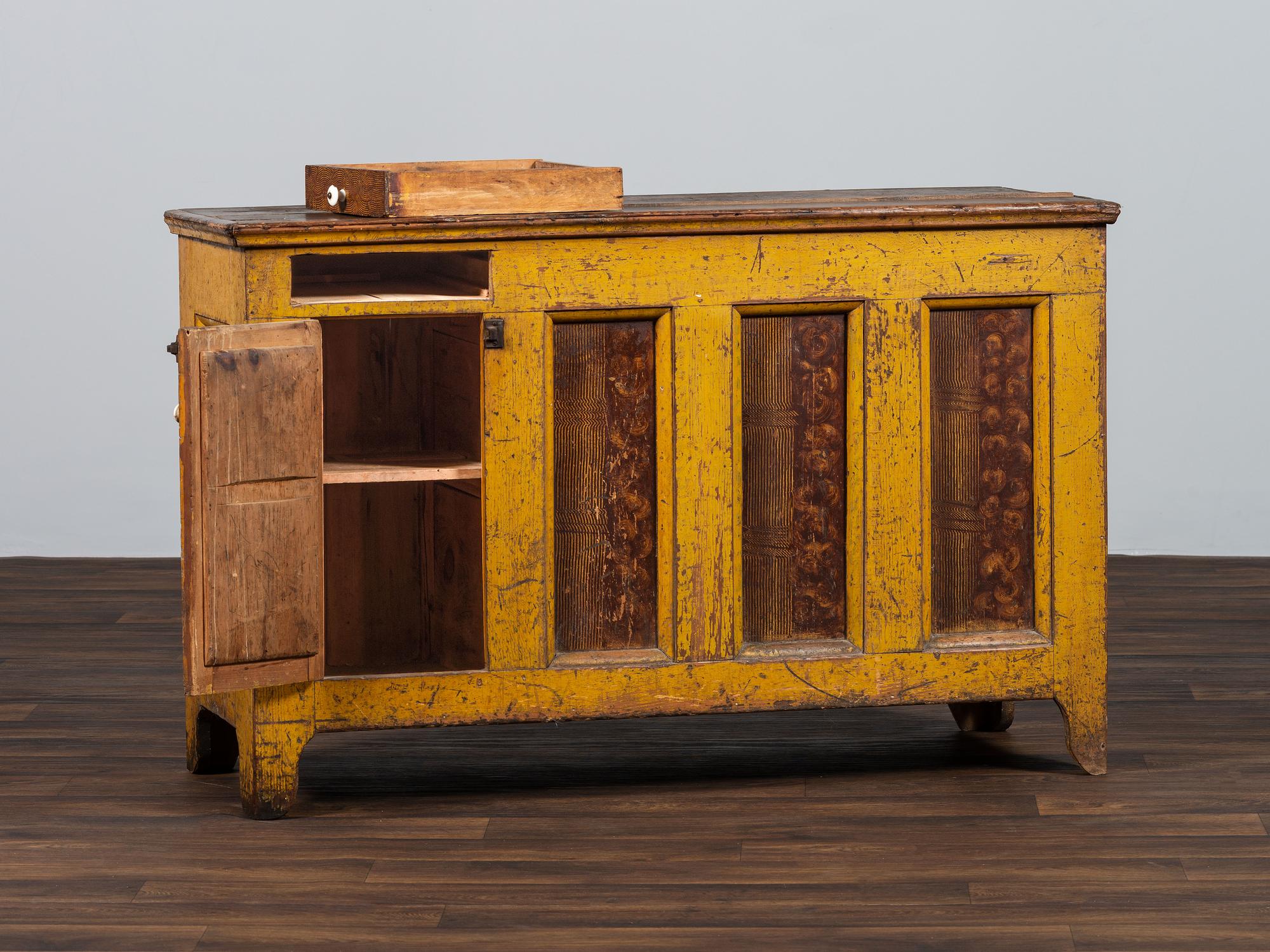 A Country Chrome and Grain Paint Decorated Dry Sink