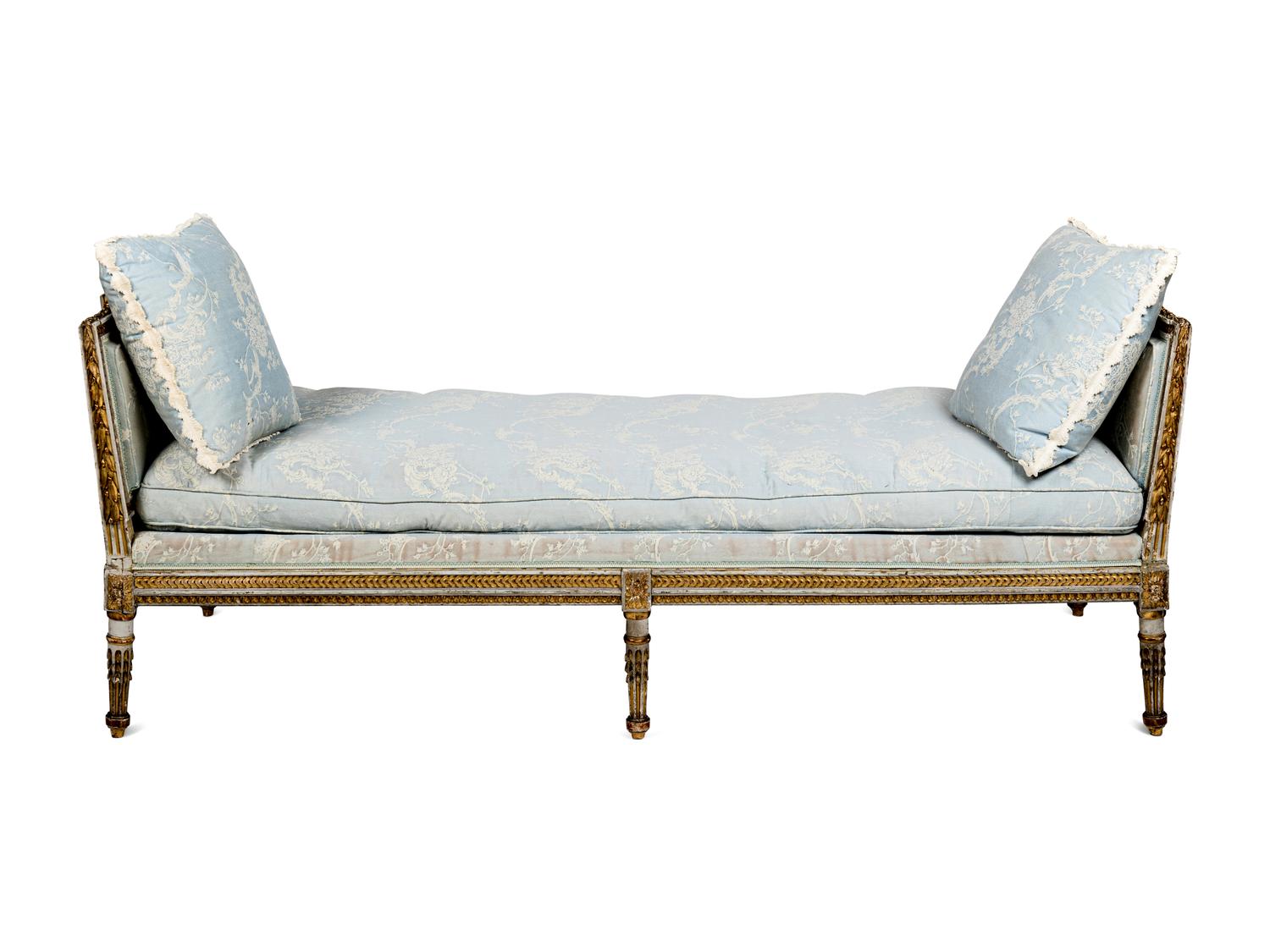 A Louis XVI Grey-Painted and Parcel-Gilt Lit du Jour