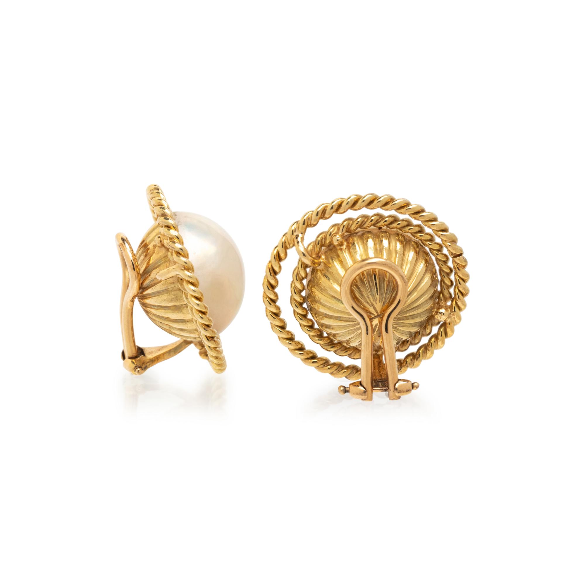 MABÉ CULTURED PEARL AND YELLOW GOLD CLIP EARRINGS