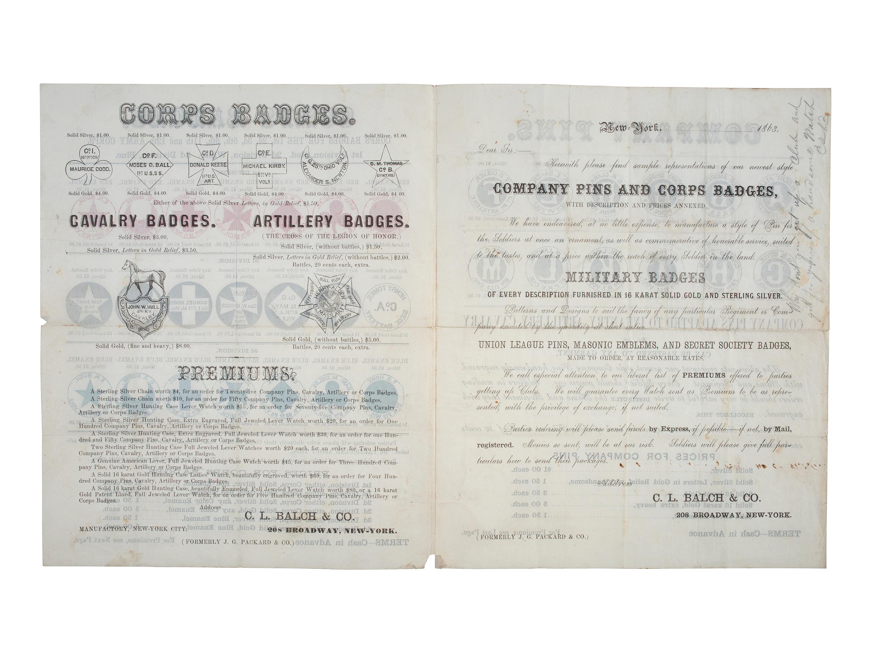 Corps Badges for the 1st, 2d, 3d, 5th, 6th, 11th, and 12th Army Corps . New York, NY: C.L. Balch & Co., 1863.