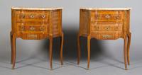 A Pair of Louis XVI Style Gilt Metal Mounted Commodes, Height 29 1/2 x width 27 1/2 x depth 15 inches.