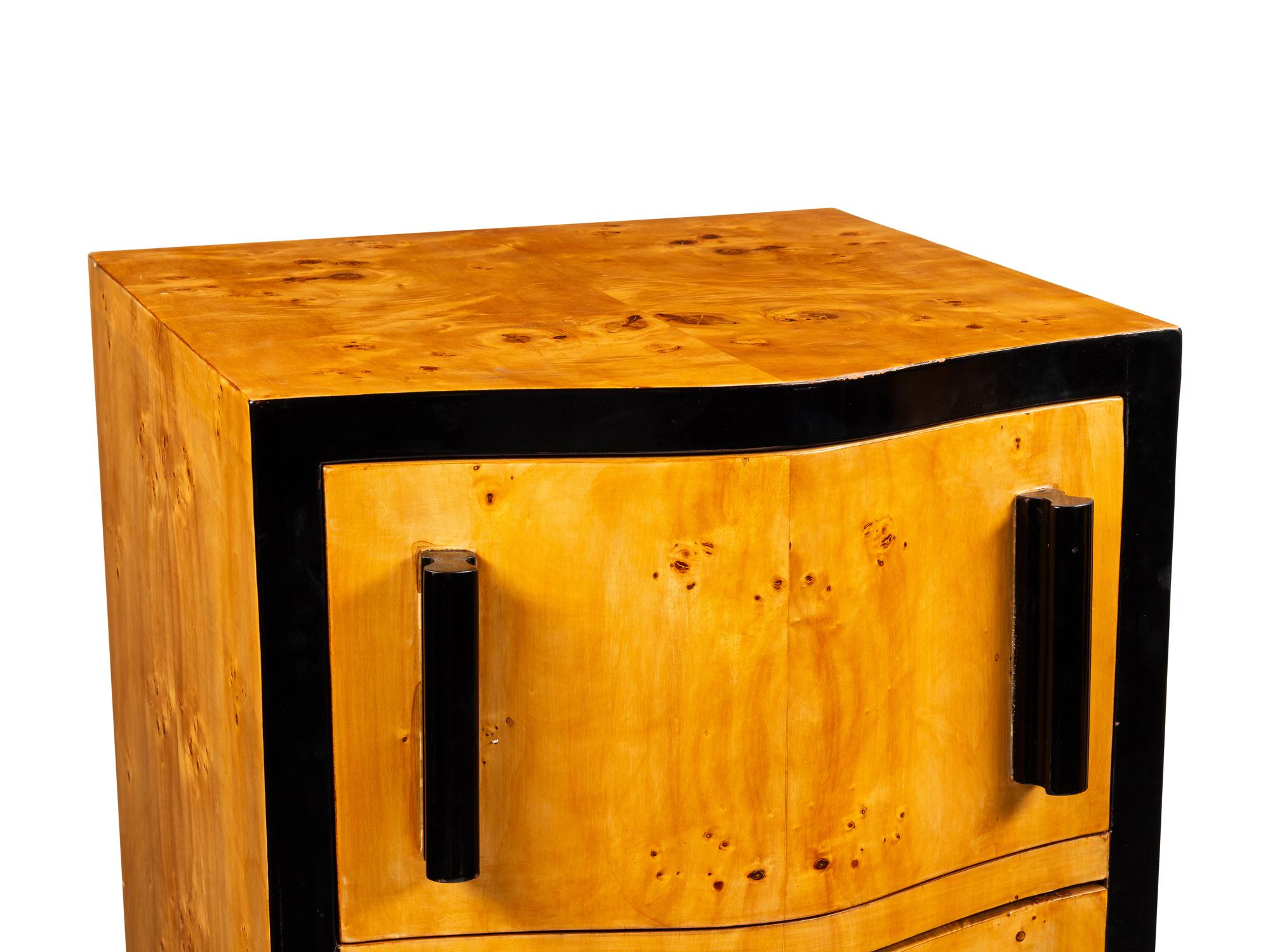 A Pair of Art Deco Style Burlwood and Part Ebonized Tall Chests
