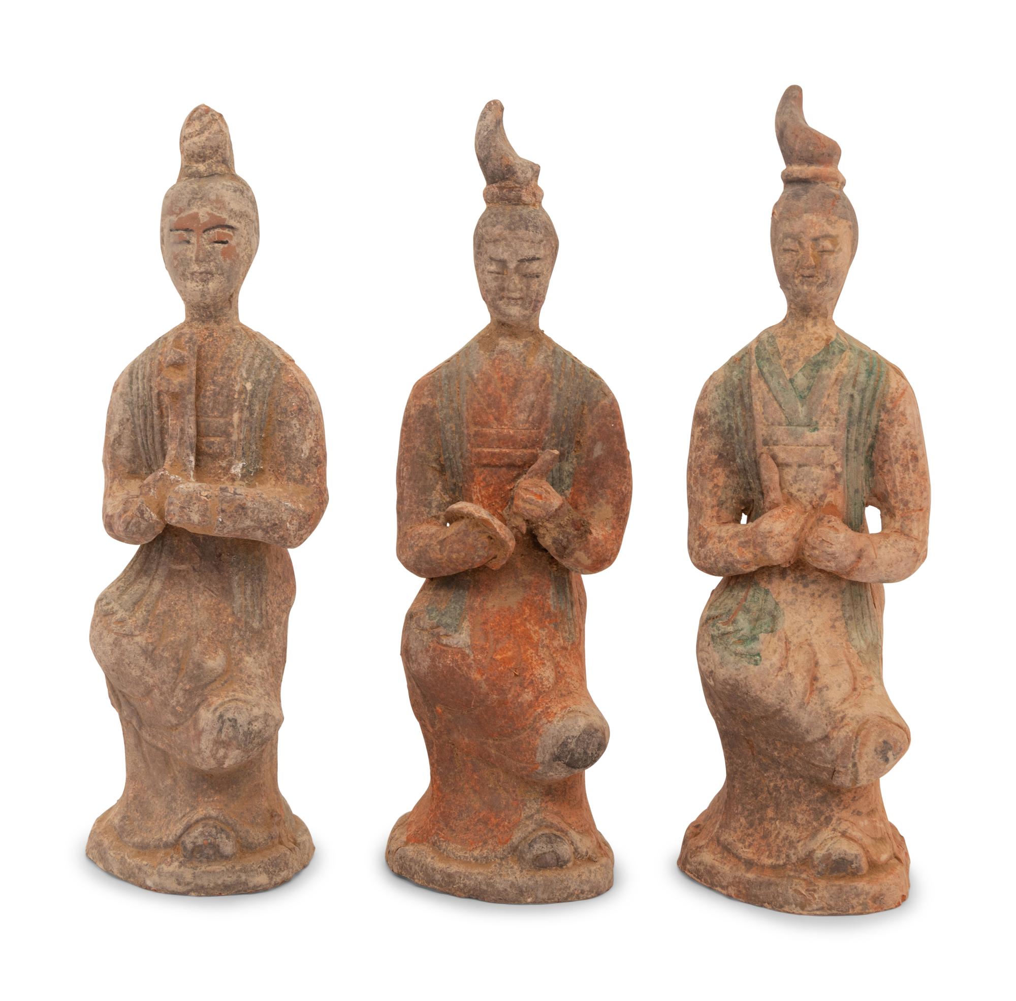 Three Chinese Pottery Figures of Court Ladies