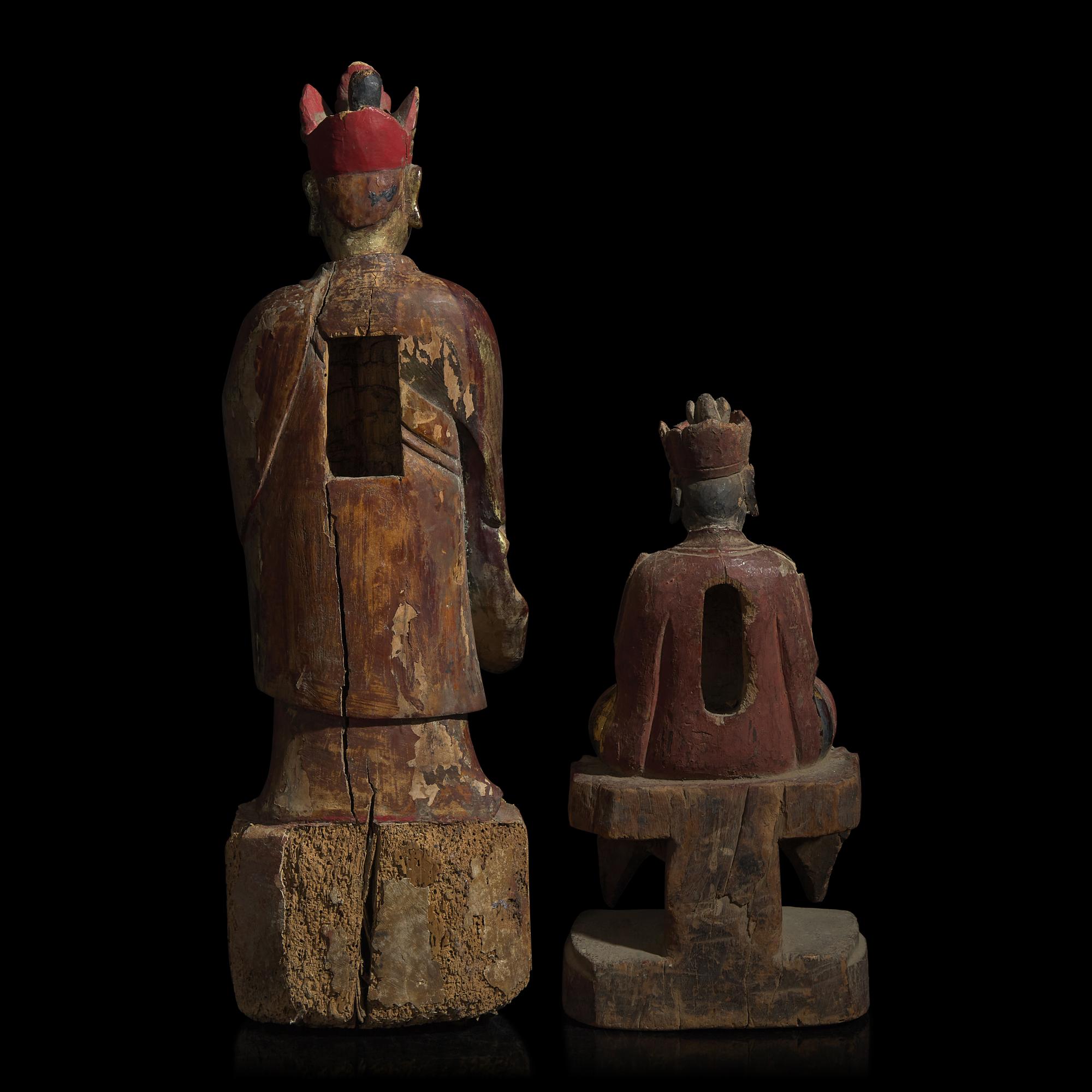 Two Chinese Gilt Wood Figures of Bodhisattvas 木漆金菩薩像兩尊