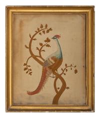 A Silk Needlework Panel of a Peacock