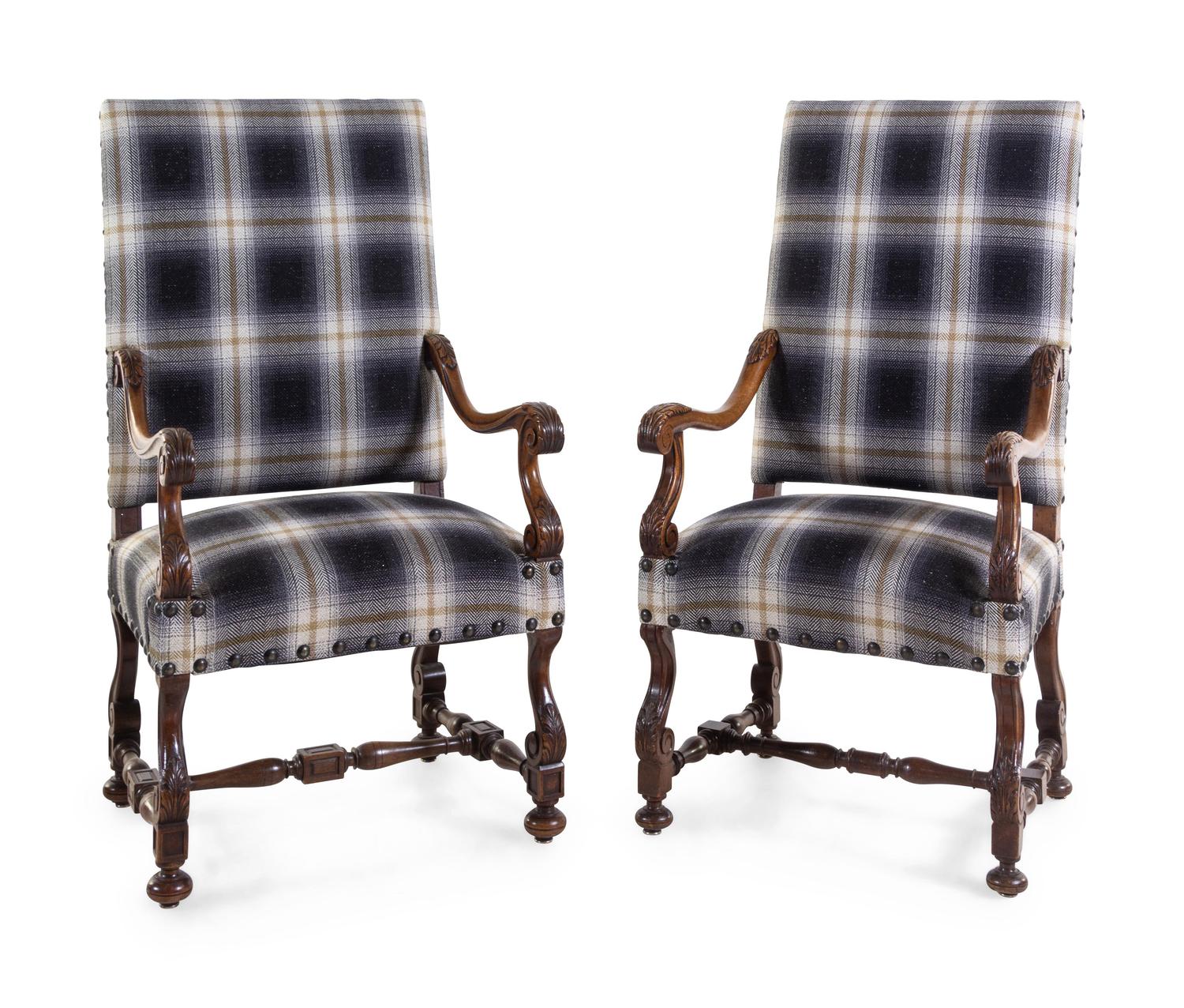 A Pair of Louis XIV Style Walnut Armchairs