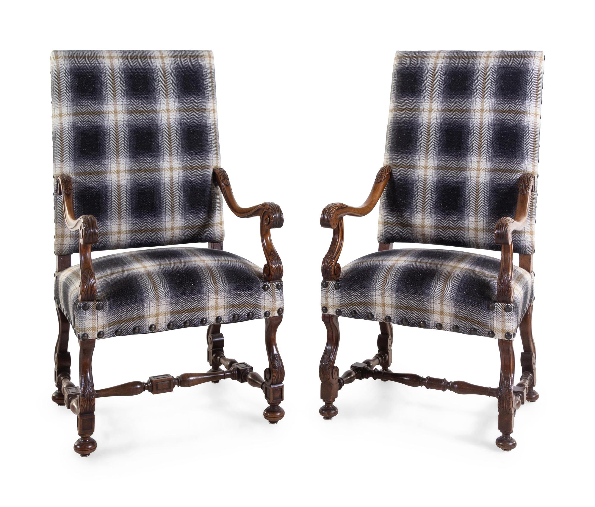 A Pair of Louis XIV Style Walnut Armchairs