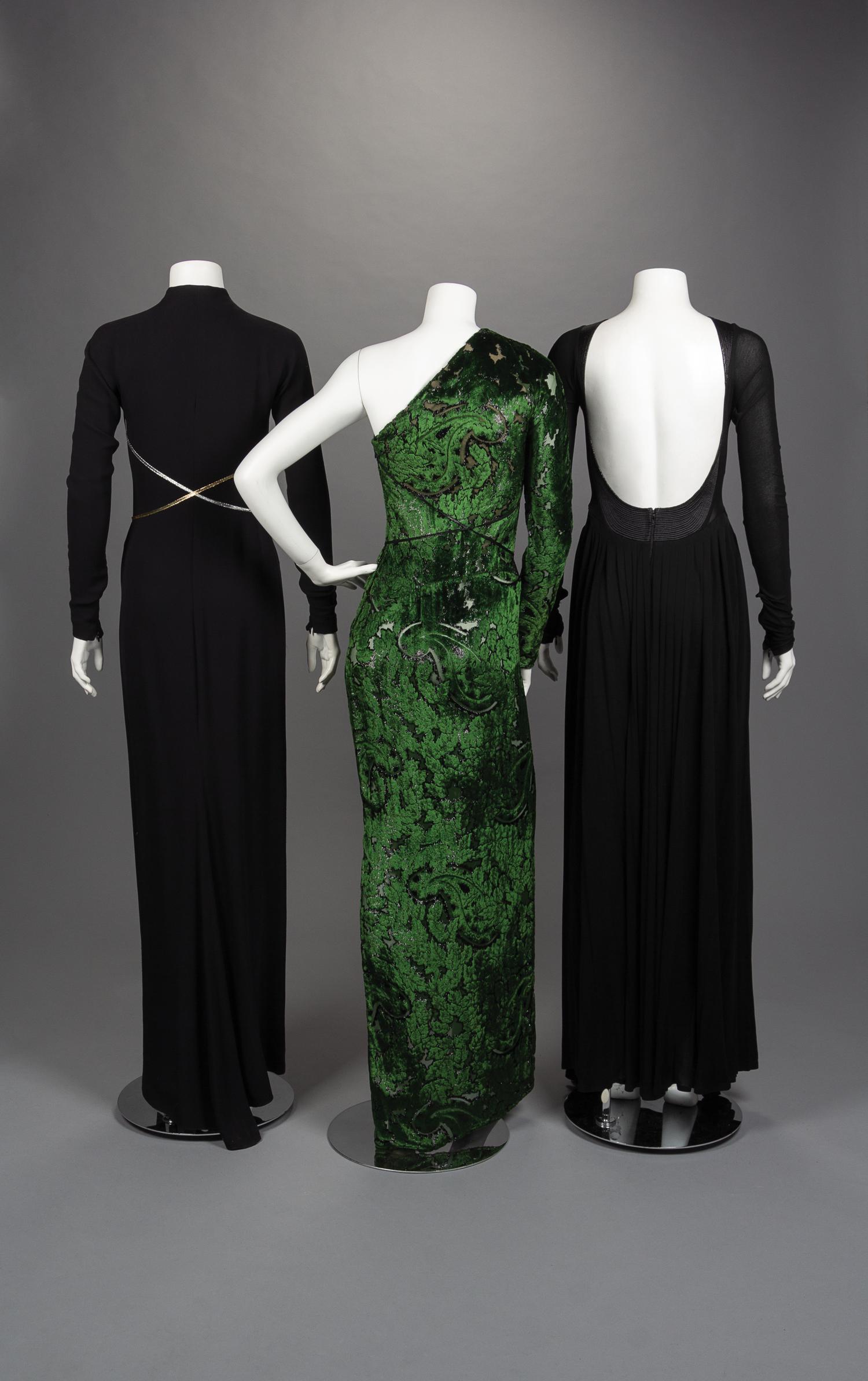Three Geoffrey Panne Velvet Evening Dresses, Fall 1990