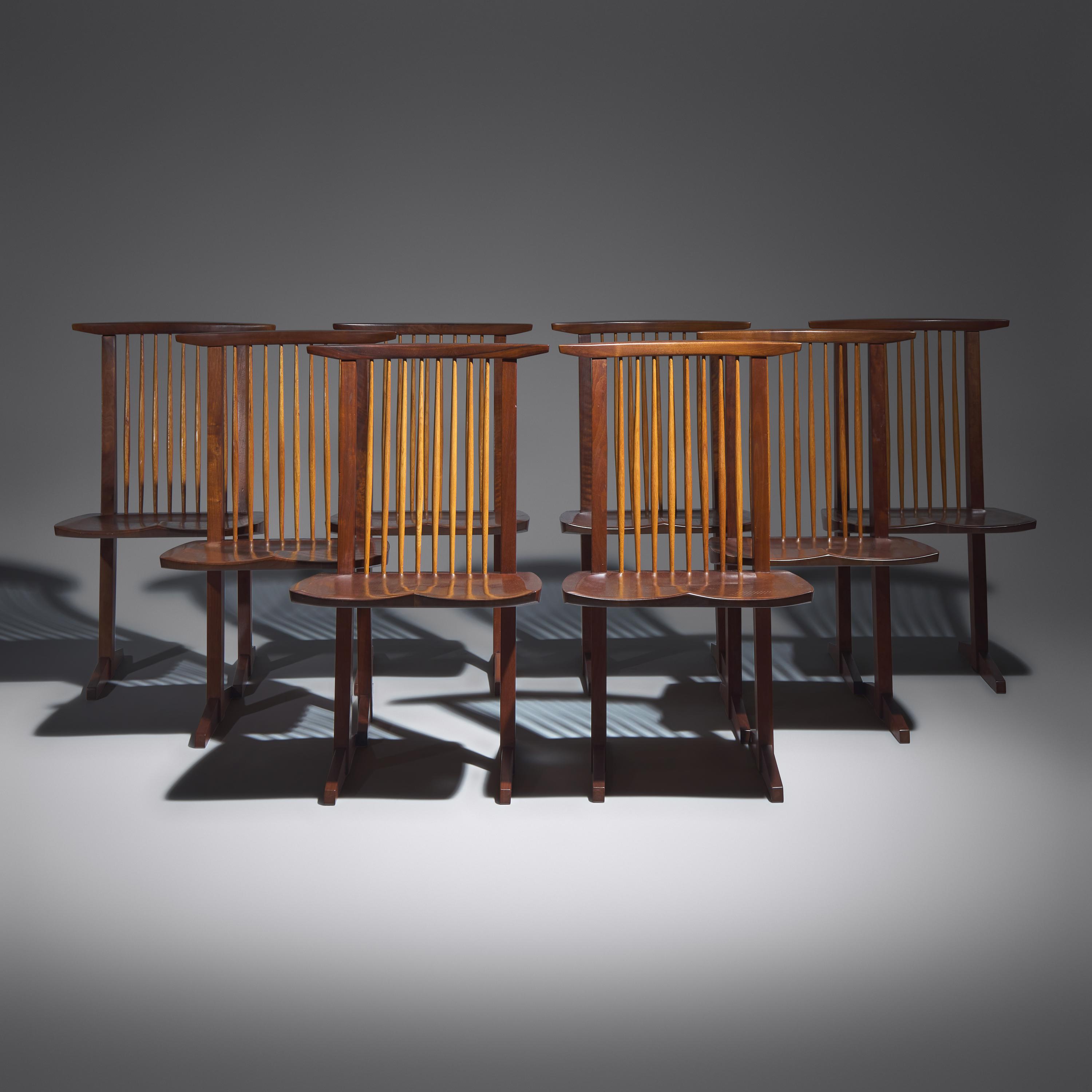George Nakashima (American, 1905–1990) — Conoid Dining Chairs, set of eight, 1969-71