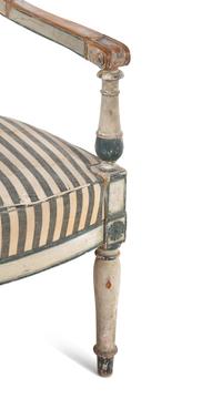 A Pair of Directoire White and Blue Painted Fauteuils
