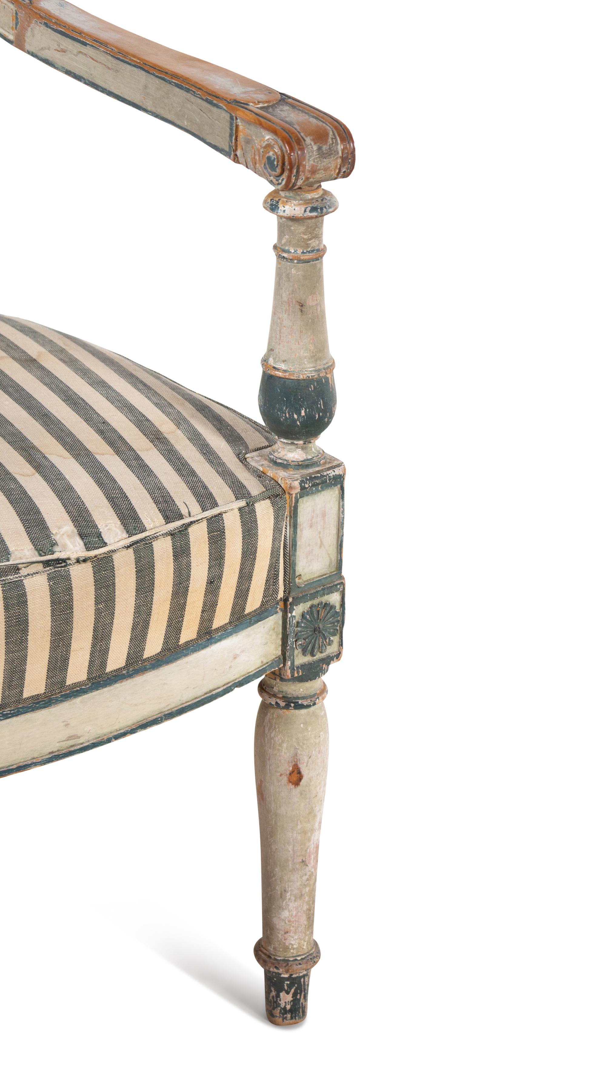 A Pair of Directoire White and Blue Painted Fauteuils