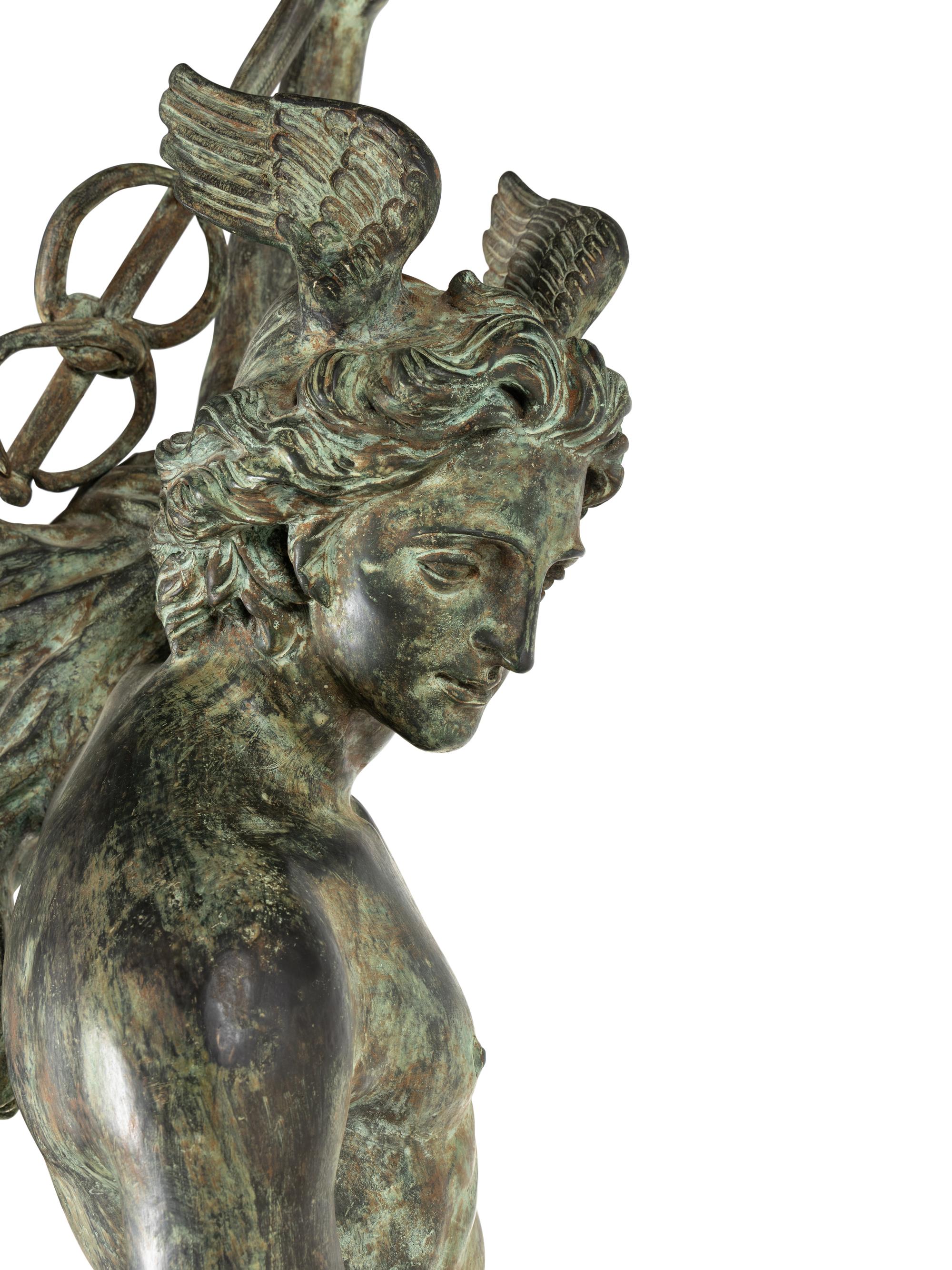 A Monumental Patinated Cast Metal Figure of Mercury