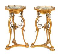 A Pair of French Neoclassical Style Gilt and Silvered Bronze Marble-Top Tables