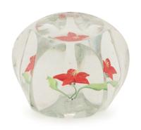 A Paul Stankard Miniature Red Flower Faceted Paperweight