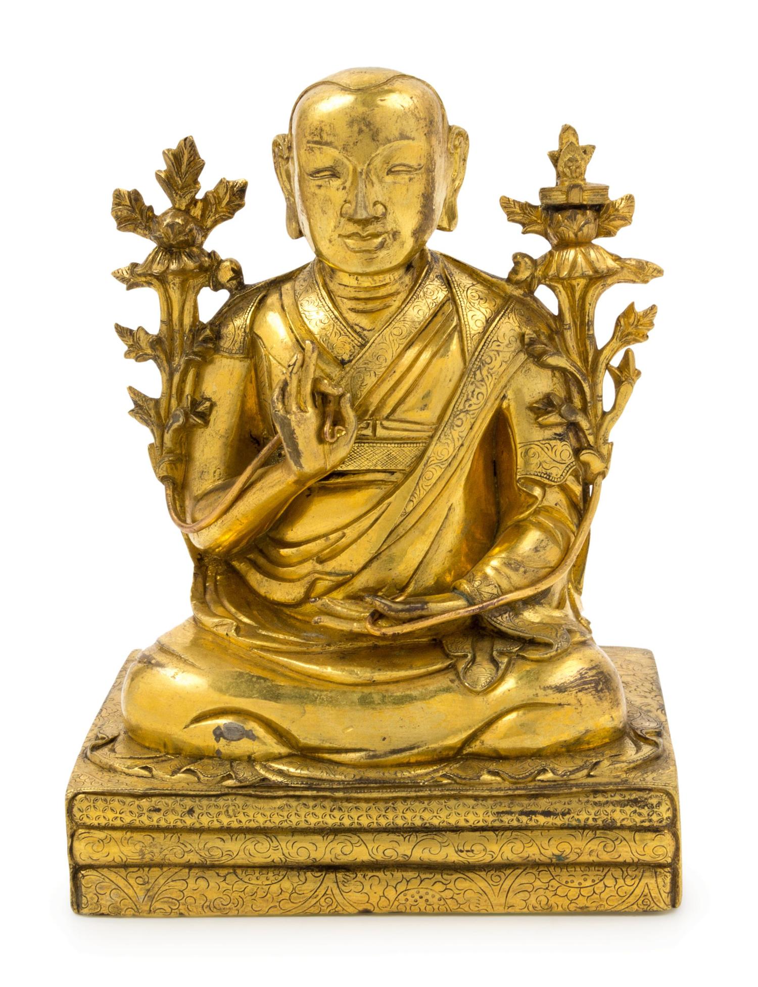 A Sino-Tibetan Gilt Bronze Figure of Lama Tsongkhapa