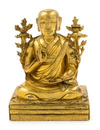 A Sino-Tibetan Gilt Bronze Figure of Lama Tsongkhapa
