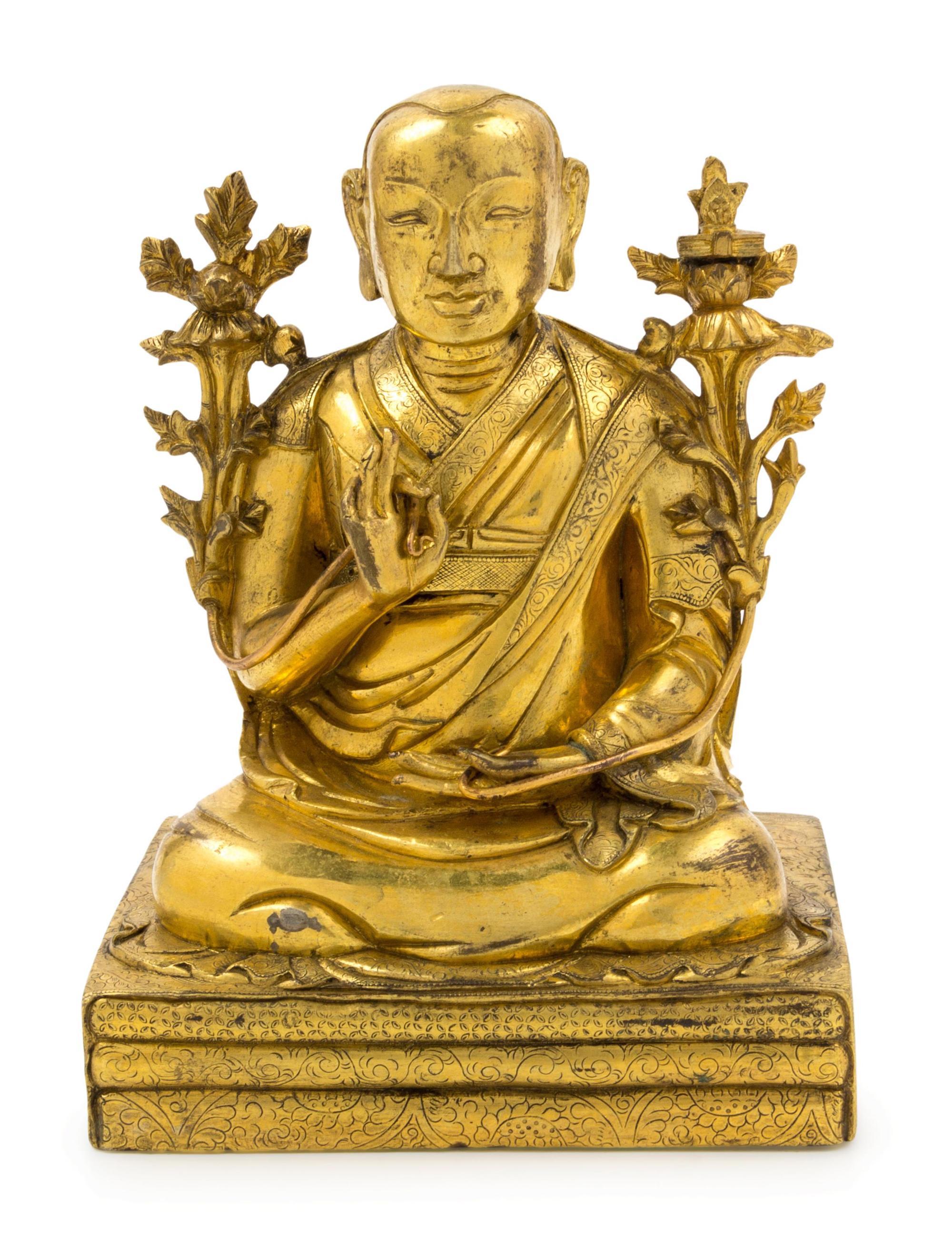 A Sino-Tibetan Gilt Bronze Figure of Lama Tsongkhapa