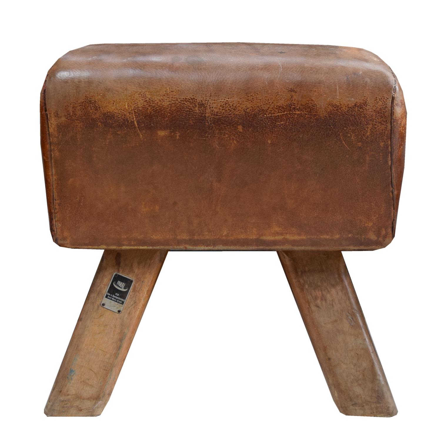A Wood and Leather Pommel Horse Bench 22" W x 16" D x 22.5" H — Czech Republic, Circa 1930