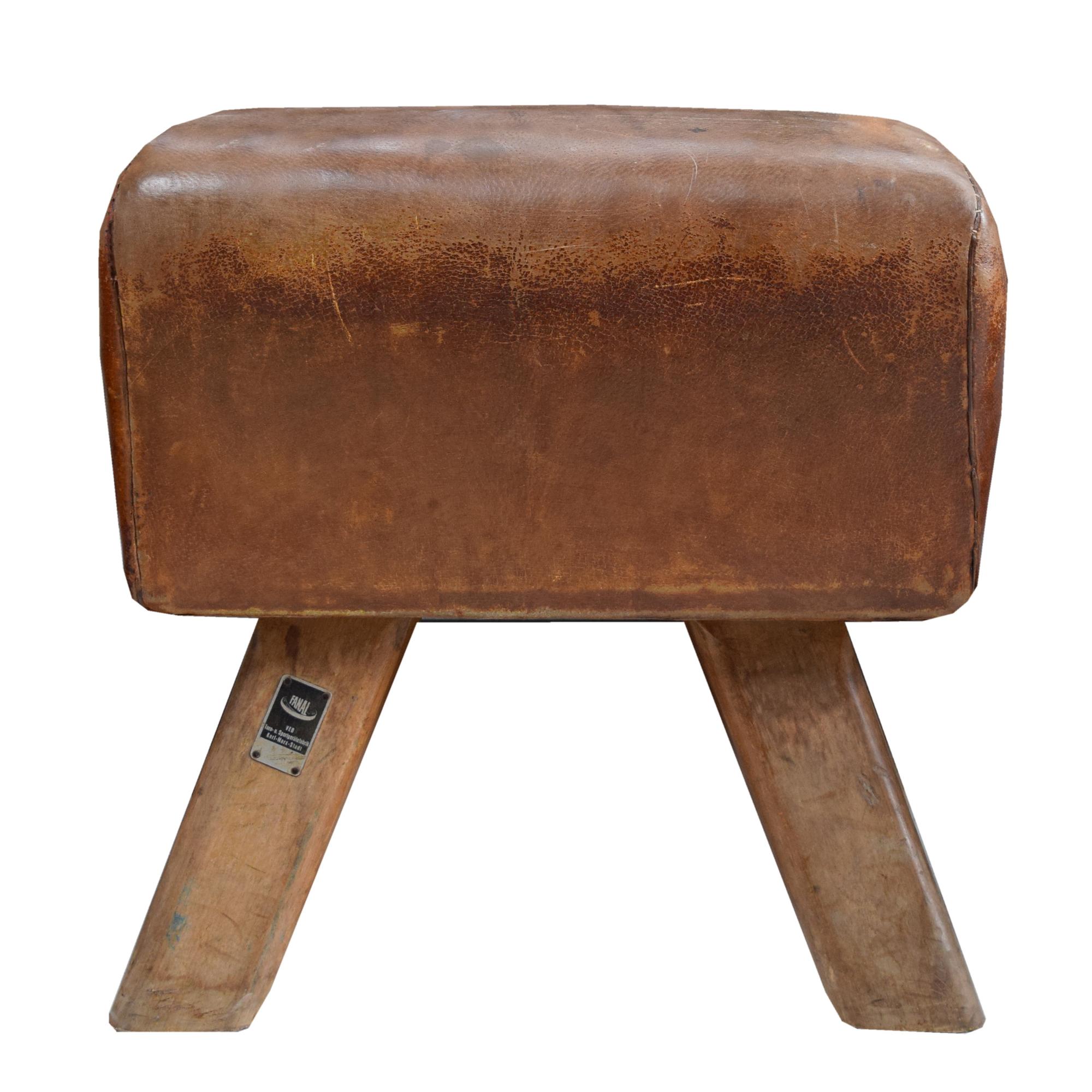 A Wood and Leather Pommel Horse Bench 22" W x 16" D x 22.5" H — Czech Republic, Circa 1930
