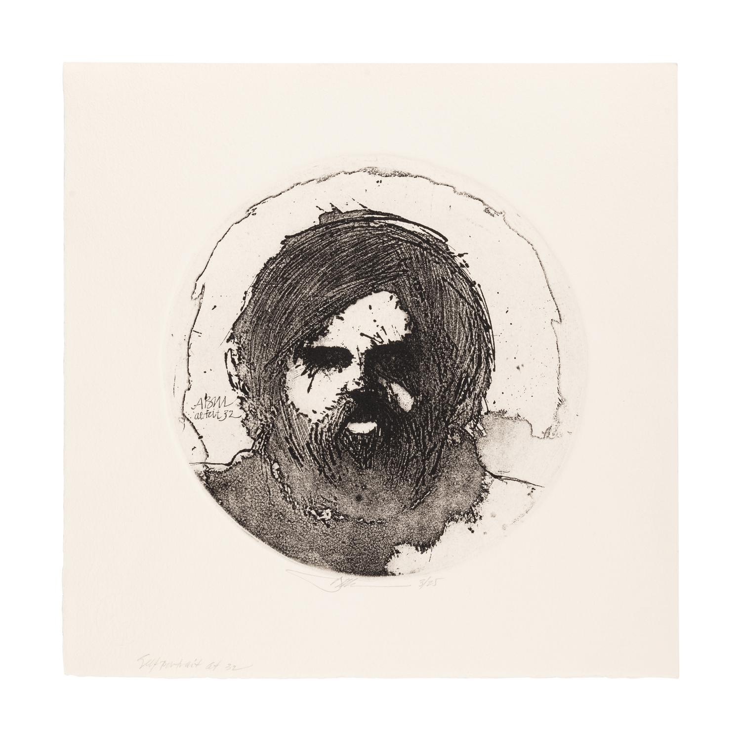 MOSER, Barry. Self Portrait at 32. [1972]. 346 x 354 mm. Etching and aquatint. Captioned and signed in pencil, numbered 3/25.