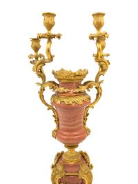 A Pair of French Gilt Bronze Mounted Marble Four-Light Candelabra