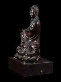 A Silver Inlaid Bronze Figure of Guanyin