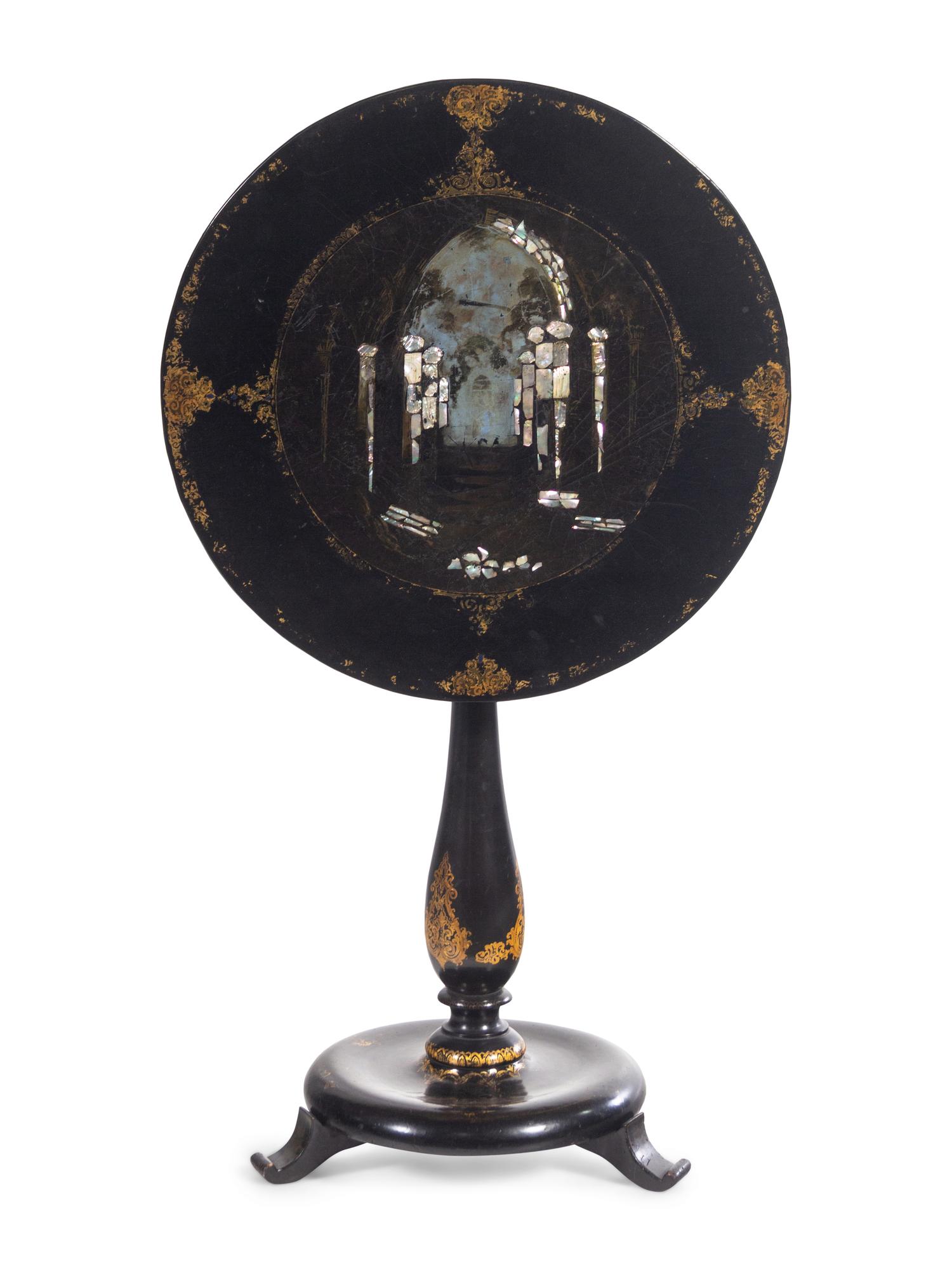 A Victorian Mother-of-Pearl Inlaid Papier-Mâché Table
