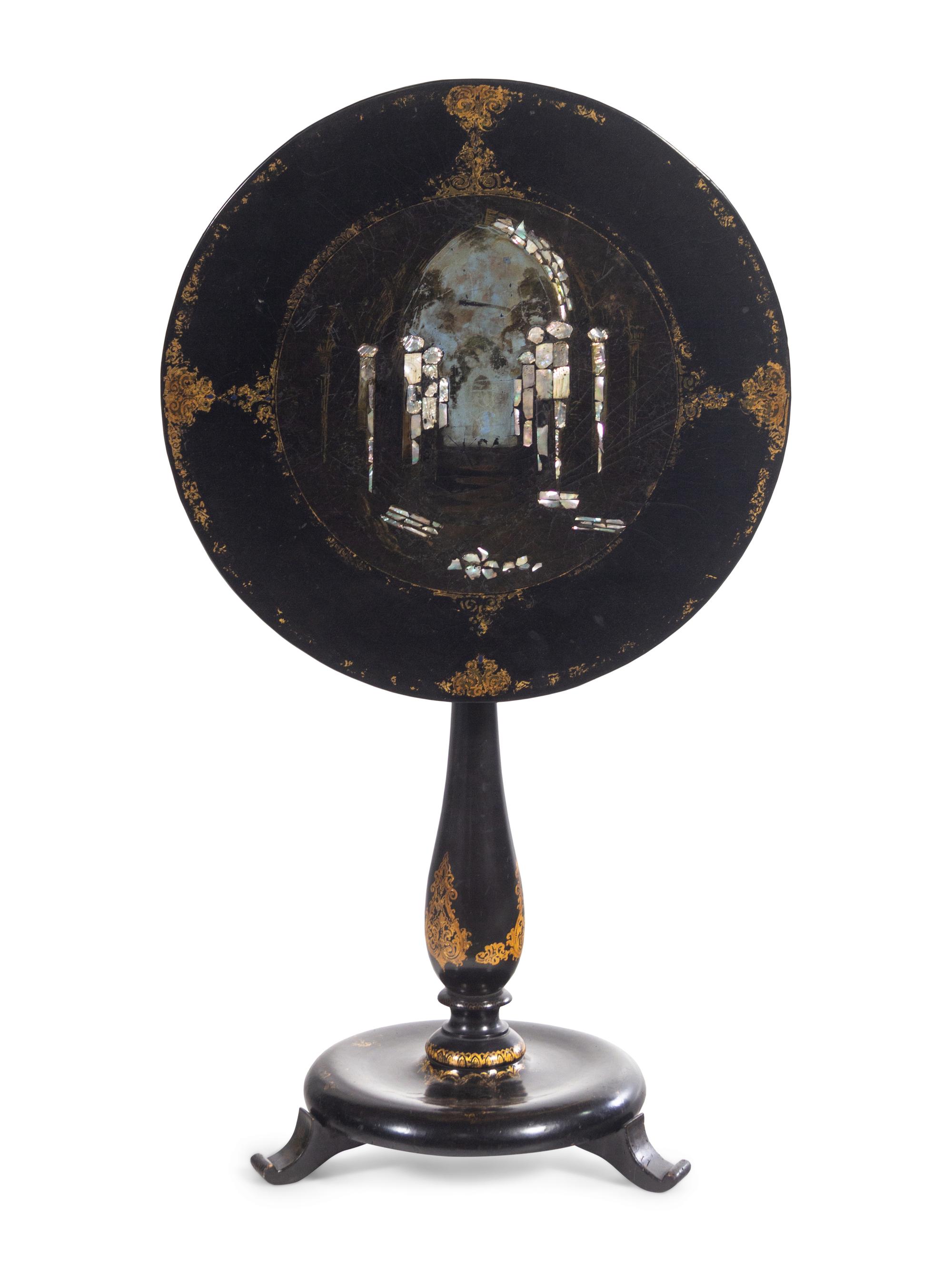 A Victorian Mother-of-Pearl Inlaid Papier-Mâché Table